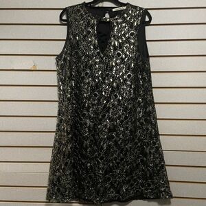 Liberty Love Women's Sleeveless Dress 2XL Nylon Blend Black Gold Shiny Floral